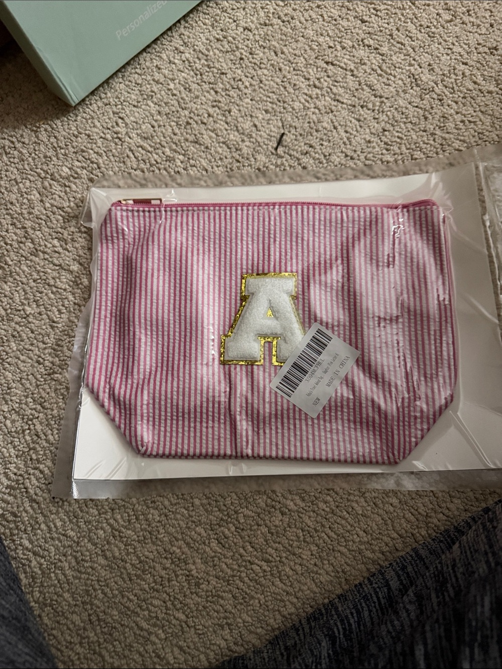 Pink Striped Cosmetic Pouch with Letter A - Unbranded - 2 pieces